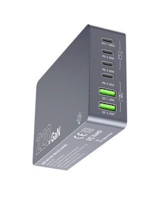 6-Port GaN Desktop Charging Station - 220W Fast Charger with PD & QC
