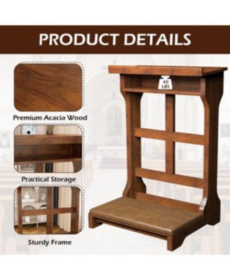 Acacia Wood Prayer Kneeler Bench with Storage Shelf and Soft Cushion, Comfortable Wooden Kneeling Meditation Seiza Stool for Praying