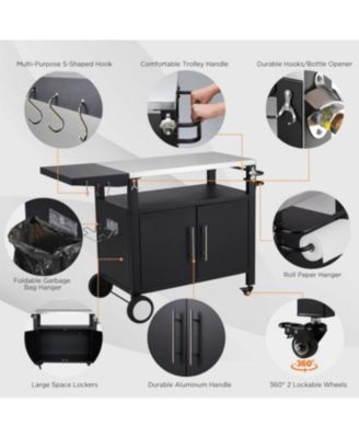 Outdoor Grill Table with Storage Cabinet, Rolling Bar Grill Cart with Wheels, 50’’×20’’×32.2’’