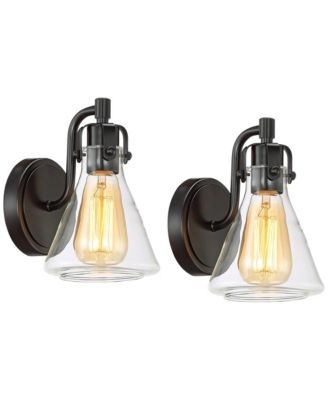 Cindy Rustic Wall Light Sconces Set of 2 Bronze Hardwire 5 1/2" Fixture Clear Glass for Bedroom Bathroom