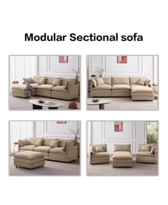 Modern Modular Sectional Sofa, 105" Convertible L Shape Chenille Couch, 3-Seater Sofa with Movable Footrest for Home Living Room