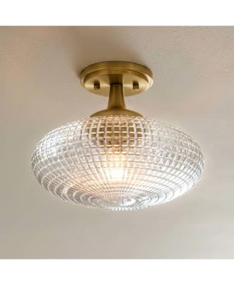 Possini Euro Voltri 12"W Warm Brass and Vintage Glass Ceiling Light