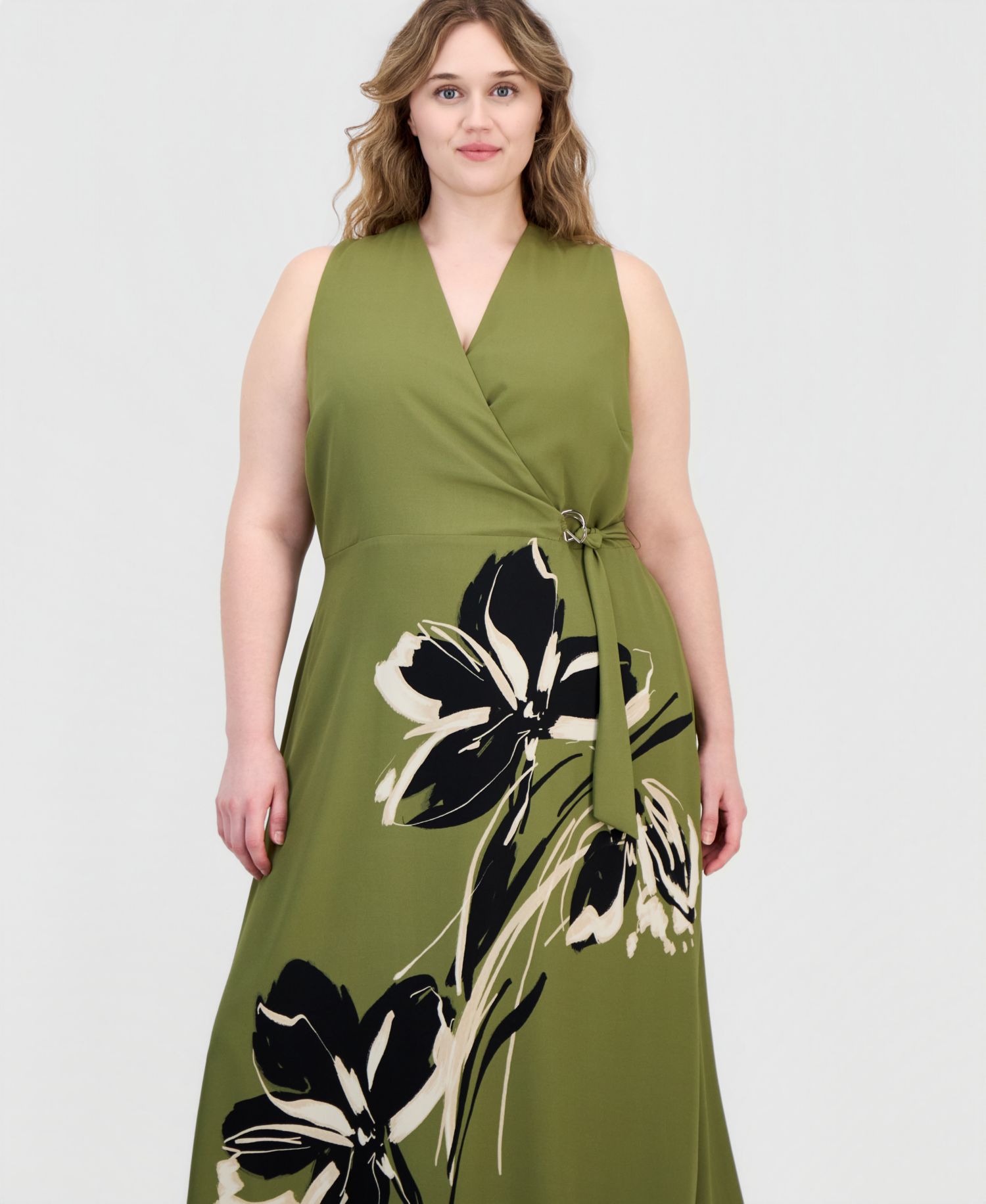 Plus Size Faux-Wrap A-Line Midi Dress