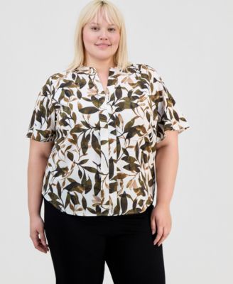 Plus Printed Flutter-Sleeve Top
