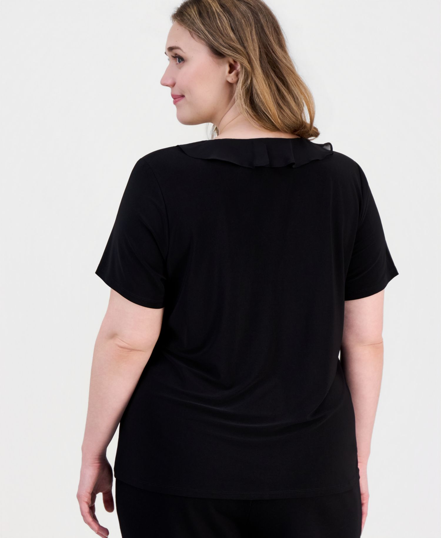 Plus Ruffle-Trim V-Neck Top