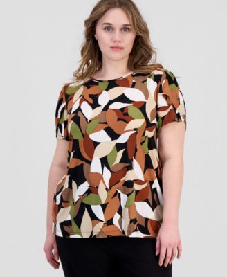Plus Size Printed Tulip-Sleeve Top