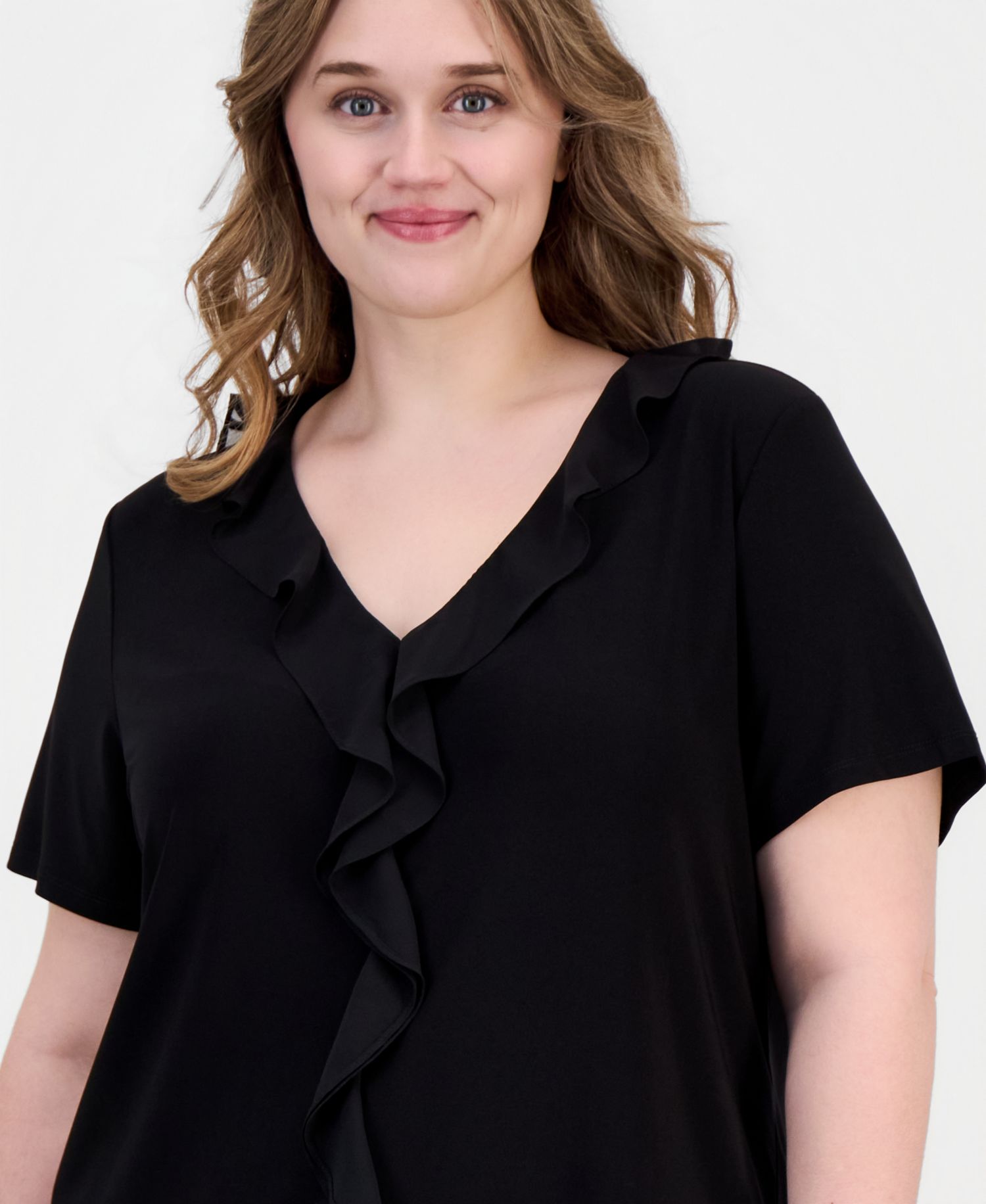 Plus Ruffle-Trim V-Neck Top