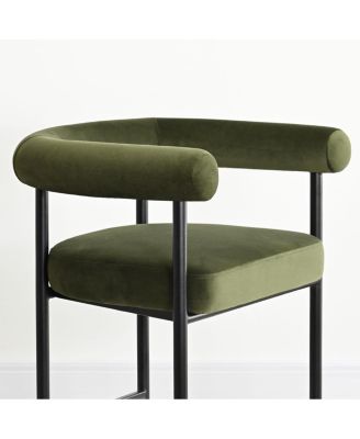 1 Piece Velvet Counter Height Stool with Arms Back and Metal Legs