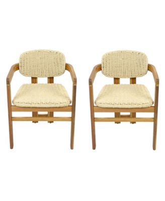 Outdoor Woven Rattan Chair Set of 2, Comfortable Garden Seating, Acacia Wood Accent Chairs with Backrest for Backyard, Porch