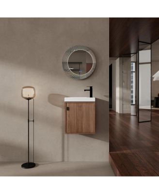 Wall Mounted Bathroom Vanity with Resin Sink, Modern Wood Cabinet and Soft Close Door, 18.5" Small Space Storage