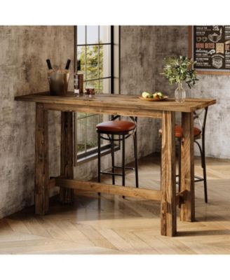 63" Solid Wood Bar Table, Tall Pub Table for 4-6 People, Kitchen Counter Height Table for Dining and Home Bar