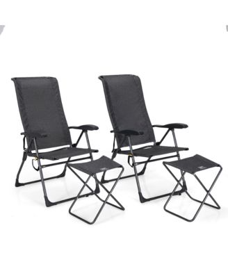4PCS Folding Patio Recliner Chair and Ottoman Set w/ Adjustable Backrest
