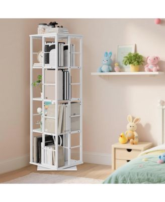 360degree Rotating Corner Bookshelf, Industrial Floor Standing Storage Organizer