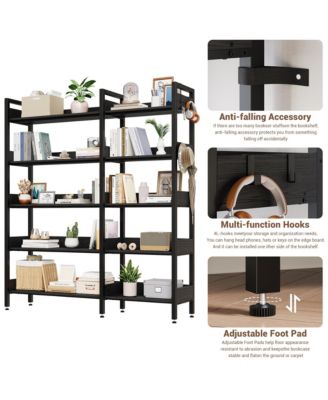 5-Tier Convertible Retro Corner Bookshelf, Dual Splicing Modes Display Storage Shelf