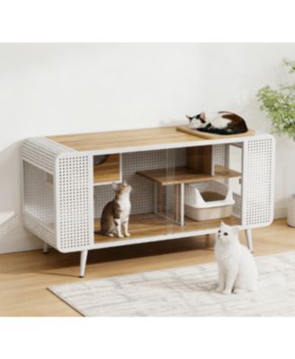 Zeus and Ruta 55.12" Spacious Glass Cat House with Tempered Glass for Living Room, Hallway, Study and Home