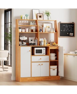 Wooden Sideboard Buffet Cabinet with Drawers and Adjustable Shelves, Large Coffee Bar Storage