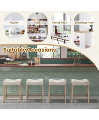 Bar Stools Set of 4 w/ Footrest Rubber Wood Frame for Kitchen Island