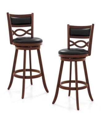 Height Stools Set of 2 w/Rubber Wood Frame Faux Leather Upholstered Seat