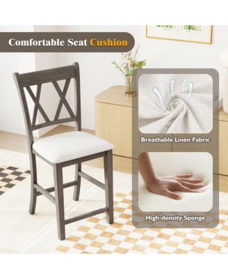 4PCS Bar Stools Counter Height Stools w/ Linen Fabric Upholstered Seat