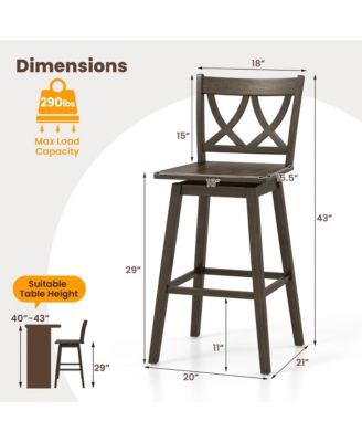  Bar Stool Set of 4 w/Rubber Wood Frame Swivel Seat Ergonomic Backrest