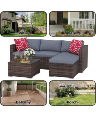 Patio Furniture Set, Outdoor Glass Table and Cushions with Rattan Wicker Chairs, Patio Furniture Set for Porch, Balcony, Backyard