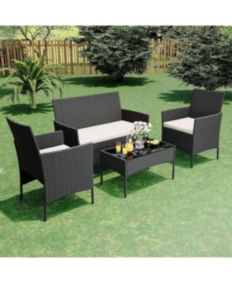 4 Pieces Patio Furniture Set, Outdoor Furniture with Soft Cushions and Coffee Table, All-Weather Rattan Outdoor Patio Set with Seats