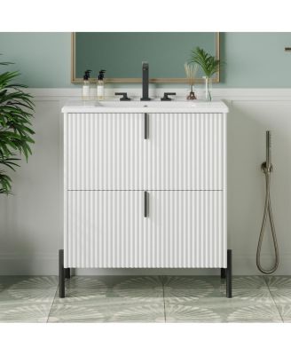 Bathroom Vanity with Sink, Modern Fluted MDF Cabinet, Soft Close Full-Extension Drawers for Small Spaces