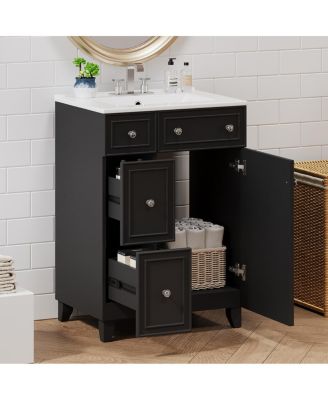 Bathroom Vanity Cabinet with Ceramic Sink, 2 Drawers and Door, Compact Storage for Small Spaces