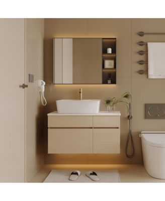  Floating Bathroom Vanity with Vessel Ceramic Sink, Soft Close Drawer, Wall Mounted for Small Spaces