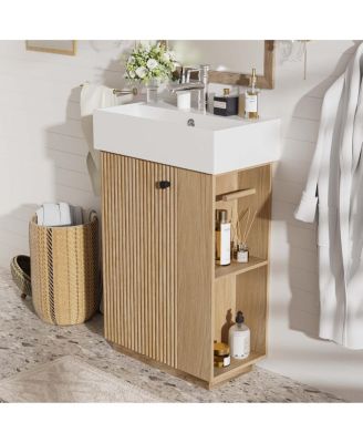 Bathroom Vanity with Ceramic Sink, MDF Cabinet, Soft Close Door and Tissue Holder for Small Spaces