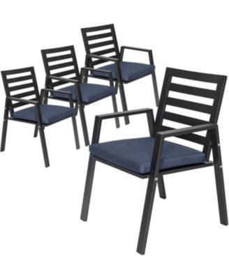Chelsea Outdoor Dining Armchair Set of 4, Modern Patio Chair with Aluminum Frame, Weather Resistant UV-Protected Cushions Olefin Fabric