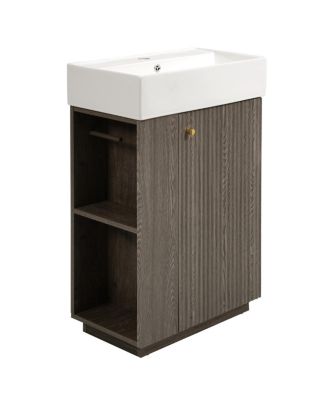 Bathroom Vanity with Ceramic Sink, MDF Cabinet, Soft Close Door and Tissue Holder for Small Spaces