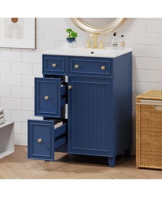 Bathroom Vanity Cabinet with Ceramic Sink, 2 Drawers and Door, Compact Storage for Small Spaces