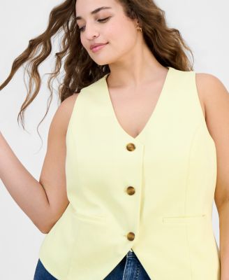 Plus Size V-Neck Button-Front Vest Jacket