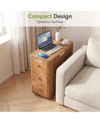 Solid Wood Nightstand with 3 Drawers, Narrow Farmhouse Bedside Table