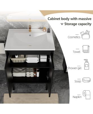 24" Bathroom Vanity with Sink, Floor Standing or Wall Mounted, Large Storage Waterproof Cabinet for Small Bathroom