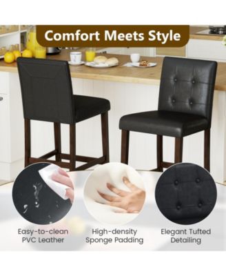 PVC Leather Bar Stools Set of Two with Solid Wood Legs