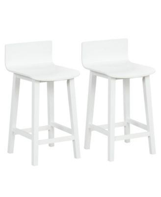 Wood Bar Stools Set of Two with Solid Back and Seat