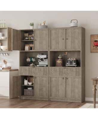 70" Tall Kitchen Pantry Cabinet with Doors, Fluted Drawer and Adjustable Shelves