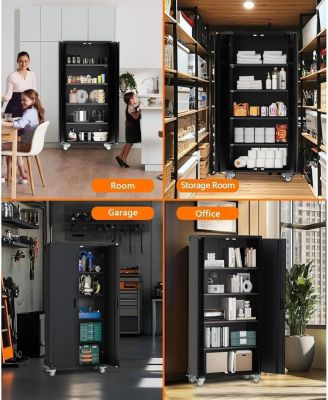 72"H Garage Storage Cabinet - 600 Lbs Weight Capacity Metal Storage Cabinet with 1.58" Reinforced Steel Frame,Magnetic Automatic Door Lock & 4