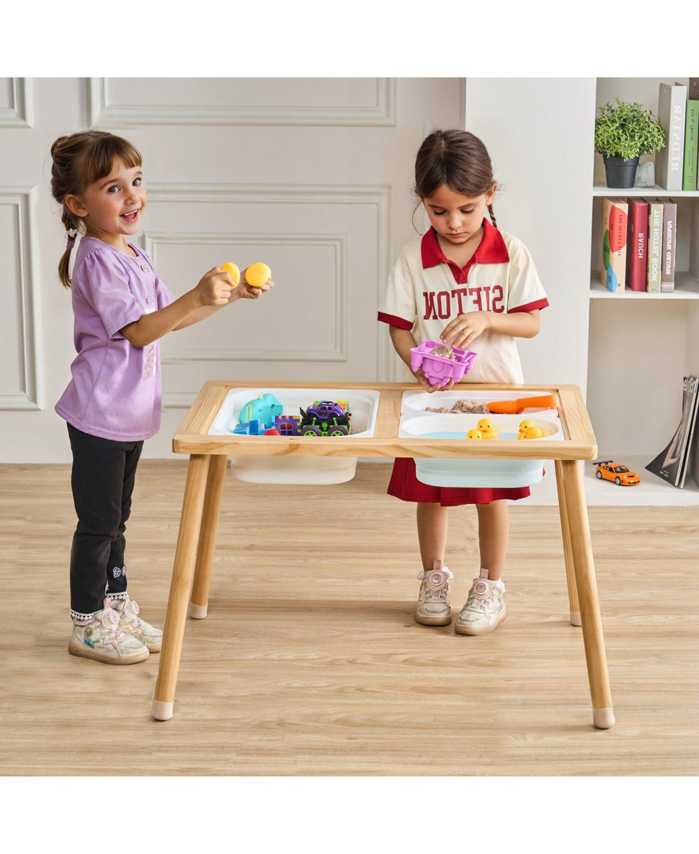 Детская игрушка Mecale Kids Sensory Table, 3 Foldable Storage Bins, Double-Sided Board, Indoor/Outdoor Sand and Water Play, Wooden — фото 2