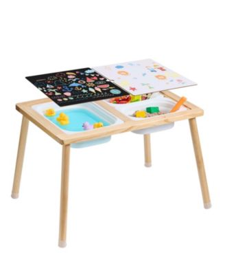 Kids Sensory Table, 3 Foldable Storage Bins, Double-Sided Board, Indoor/Outdoor Sand and Water Play, Wooden