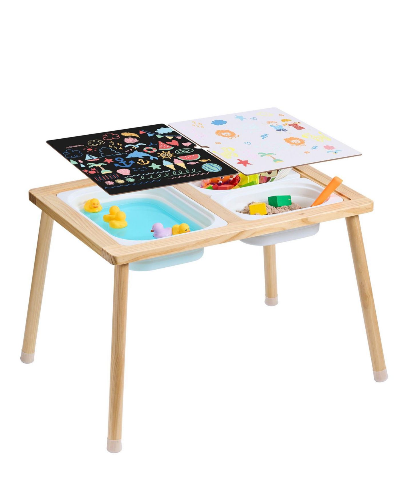 Детская игрушка Mecale Kids Sensory Table, 3 Foldable Storage Bins, Double-Sided Board, Indoor/Outdoor Sand and Water Play, Wooden — фото 1