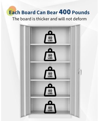 Secure Metal Storage Cabinet  71"    4 Adjustable Shelves, Double Lockable Doors, Adjustable Feet  Steel Utility Filing