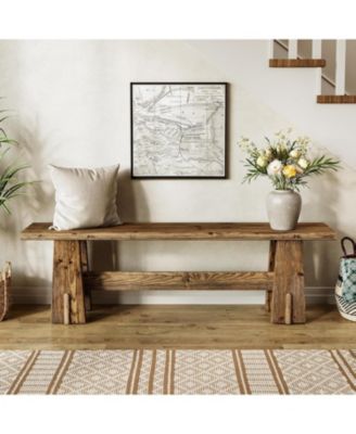 59" Solid Wood Bench, Farmhouse Entryway Bench, Long Retro Bench for End of Bed, Dining Room