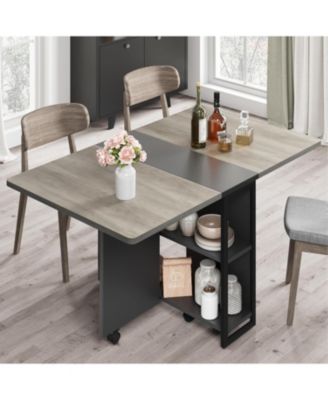 Folding Dining Table Drop Leaf Table for Small Spaces, Versatile Collapsible Dinner Kitchen Office Table with 2 Storage Racks