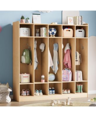 5-Section Classroom Coat Locker with 10 Cubbies, Daycare Cubby Storage Organizer with 10 Hooks for Home, School, Nursery, Kindergarten