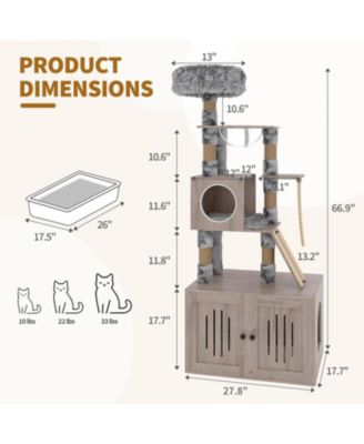 Cat Tree, 66.9-Inch Cat Tower with Litter Box Enclosure, with Hammock, Washable