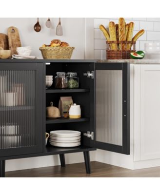 Sideboard Buffet Cabinet Set of 2, 48"  Buffet Cabinetwith Ribbed Glass Doors, Modern  Dining Room Sideboard for Kitchen and Dining
