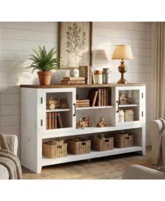 53" Kitchen Buffet Sideboard Cabinet with Glass Doors and 3 Shelves, Modern Storage Cabinet for Living Room and Entryway